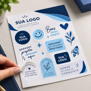 Cartela de adesivos personalizada com diferentes formatos e artes coloridas