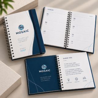 Agenda personalizada com capa corporativa e identidade visual da Mosaic