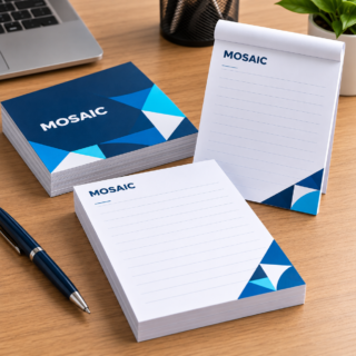 Bloco de Anotações Personalizado para empresas, eventos e brindes. Diversos formatos, papéis e acabamentos. Solicite seu orçamento na Mosaic.