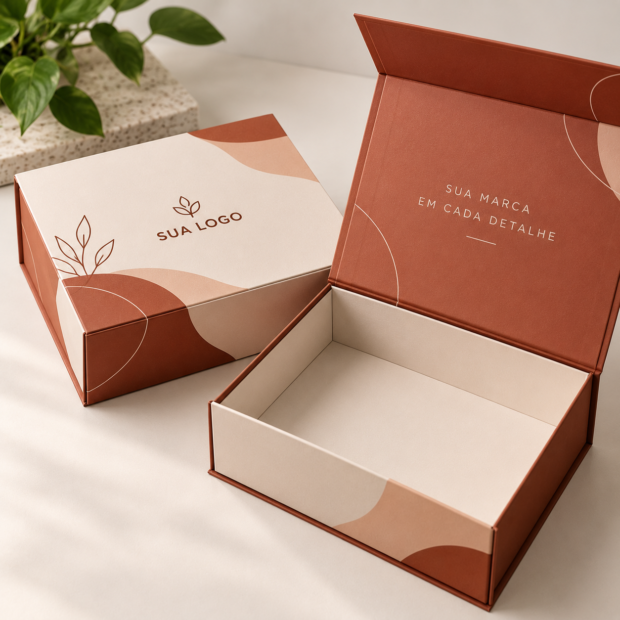 mockup de caixas terracota com identidade minimalista mockup de caixas terracota com identidade minimalista